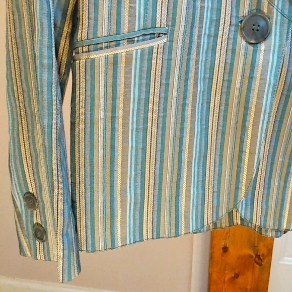 Lafayette 148 New York Stripe Linen Blend Long Sleeve Jacket Blazer Size 6 - Picture 8 of 10